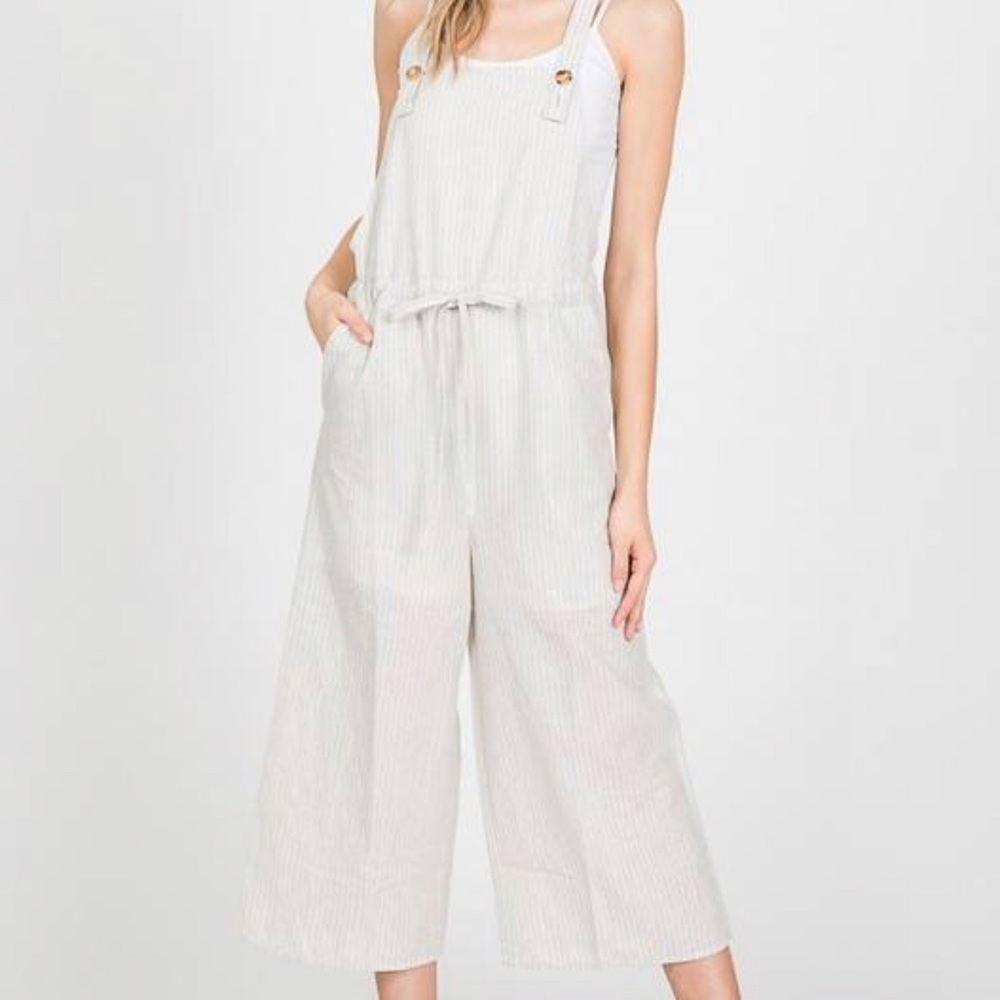 NWT grey and beige stripe overall jumpsuit